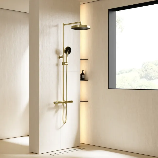 Bray Round Brushed Brass Thermostatic Bath Filler Shower Set
