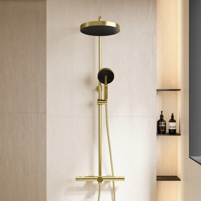 Bray Round Brushed Brass Thermostatic Bath Filler Shower Set