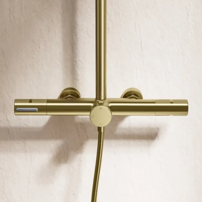 Bray Round Brushed Brass Thermostatic Bath Filler Shower Set