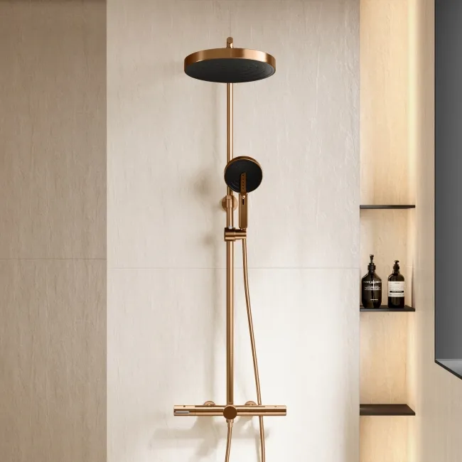 Bray Round Brushed Copper Thermostatic Bath Filler Shower Set