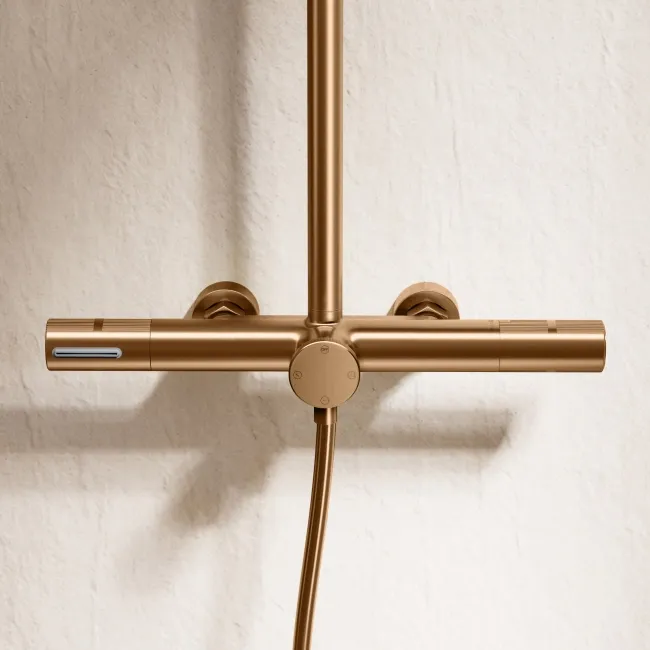Bray Round Brushed Copper Thermostatic Bath Filler Shower Set