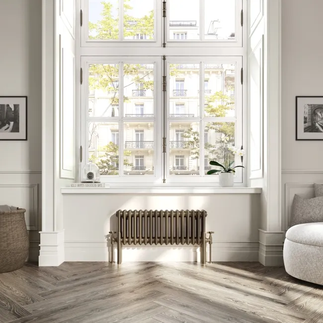 Athens Antique Gold Triple Column Horizontal Traditional Radiator 300x785mm