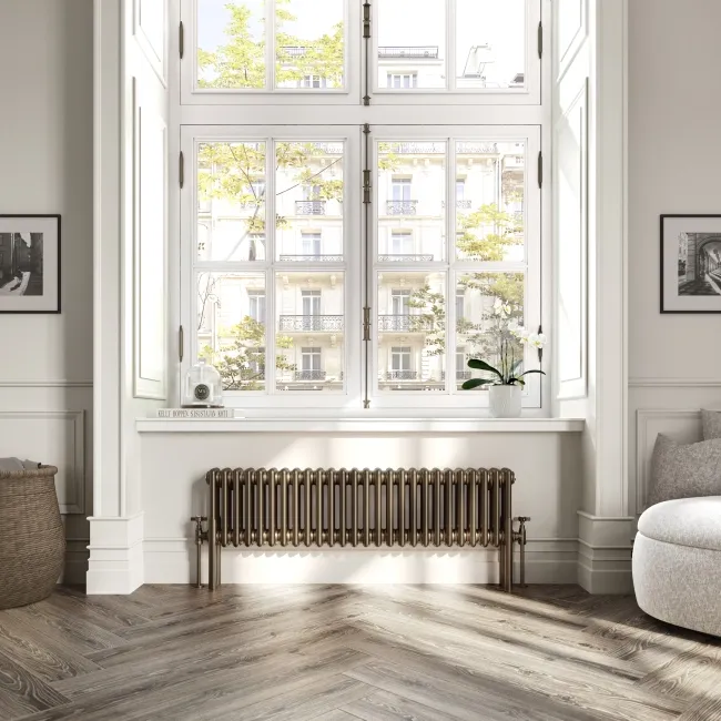Athens Antique Gold Triple Column Horizontal Traditional Radiator 300x1190mm