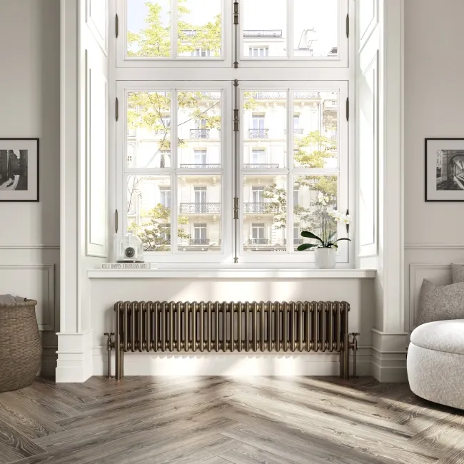 Athens Antique Gold Triple Column Horizontal Traditional Radiator 300x1415mm