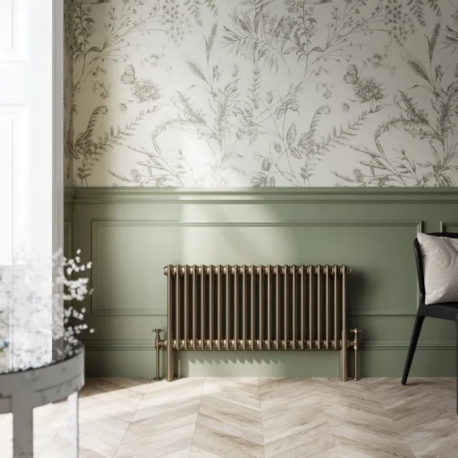 Athens Antique Gold Triple Column Horizontal Traditional Radiator 450x1010mm