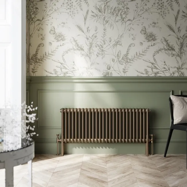 Athens Antique Gold Triple Column Horizontal Traditional Radiator 450x1190mm