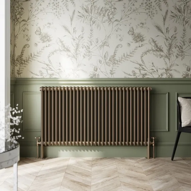 Athens Antique Gold Double Column Horizontal Traditional Radiator 750x1415mm