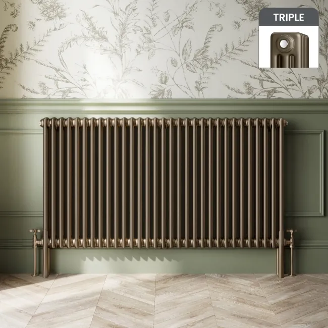 Athens Antique Gold Triple Column Horizontal Traditional Radiator 750x1415mm