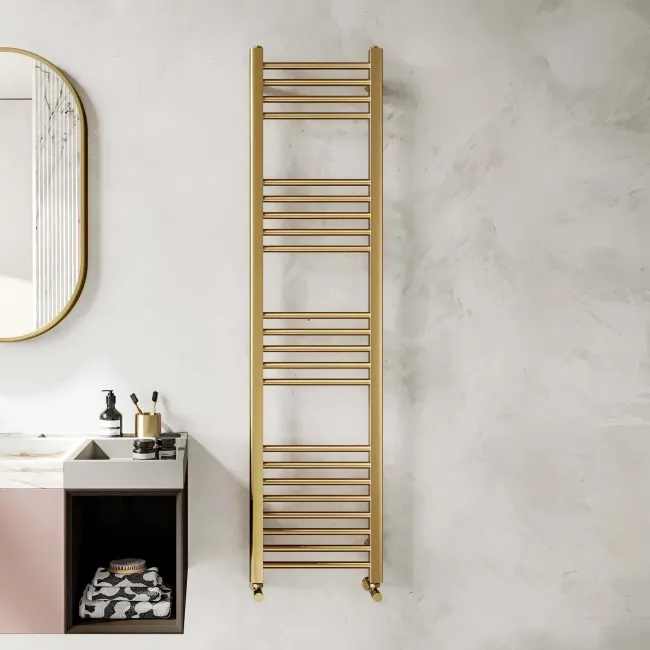 Barcelona Brushed Brass Straight Heated Towel Rail 1600x400mm