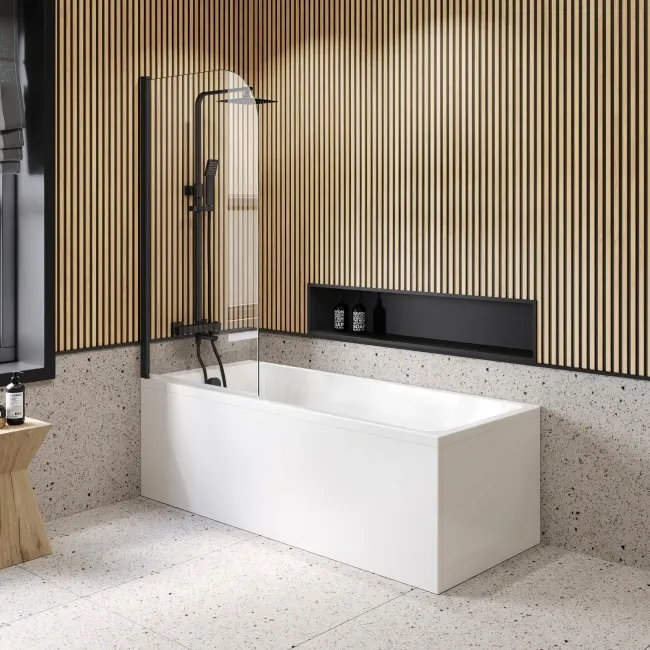 Linz Easy Clean 6mm Matt Black Bath Screen - 800mm