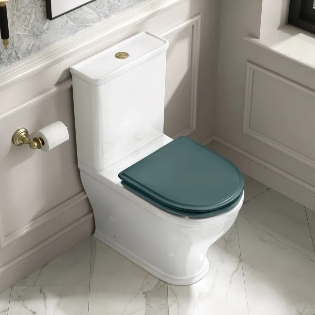 Kansas Traditional Midnight Green Wooden Soft Close Seat with Brushed Brass Hinges