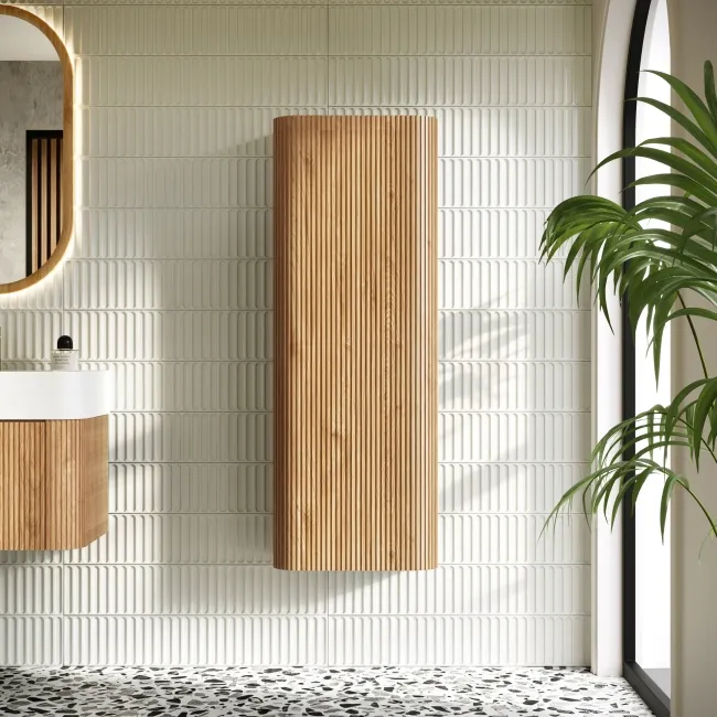 Cayman Natural Oak Wall Hung Tall Cabinet 1100x405mm