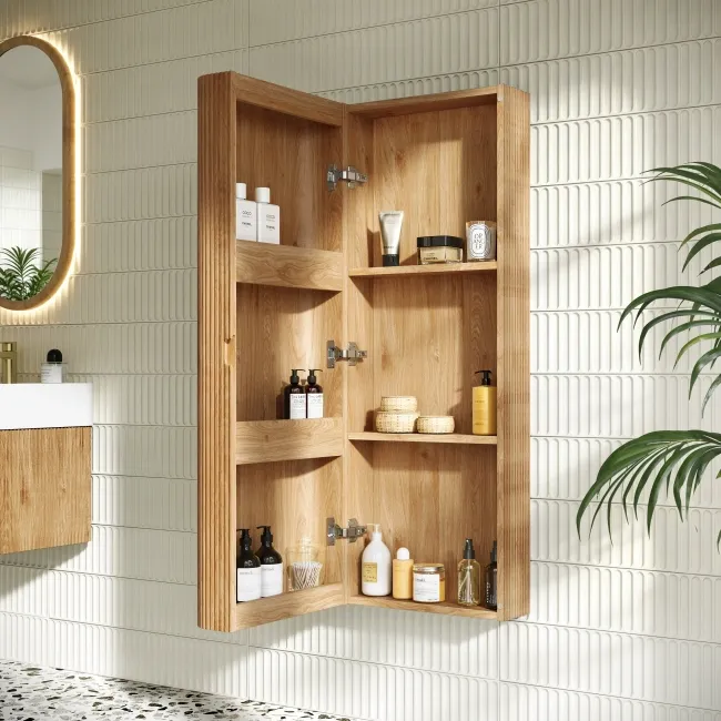Cayman Natural Oak Wall Hung Tall Cabinet 1100x405mm