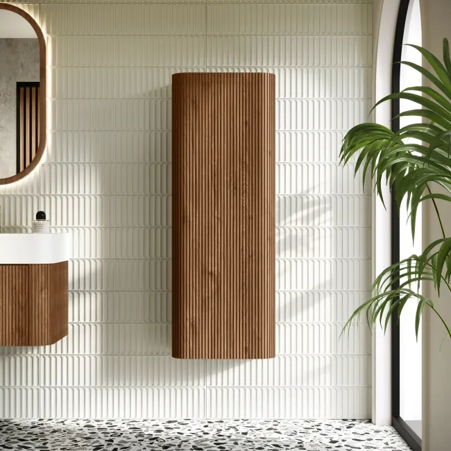 Cayman Natural Walnut Wall Hung Tall Cabinet 1100x405mm