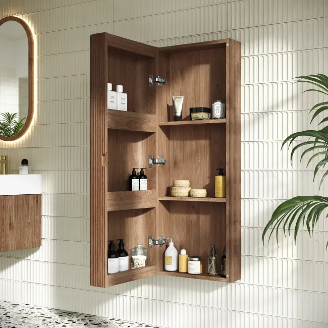 Cayman Natural Walnut Wall Hung Tall Cabinet 1100x405mm