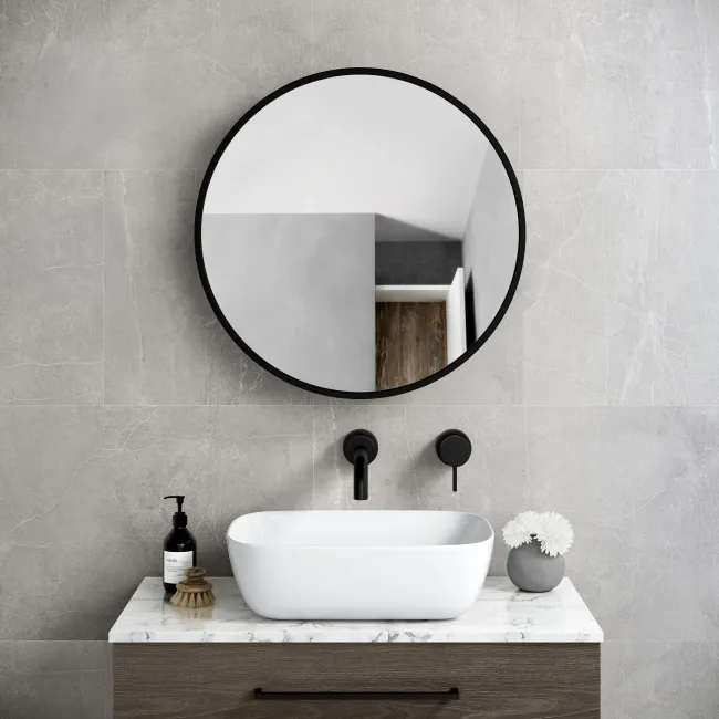 Mollie Black Framed Round Mirror Cabinet 600mm