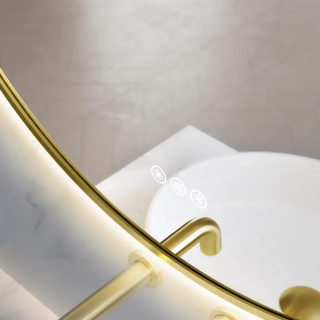 Delilah Brushed Brass Round Backlit LED Mirror With BLUETOOTH Speaker 800mm