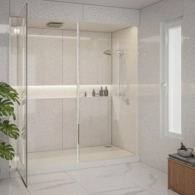 Trepanel Aqua® White Sparkle Quartz Effect PVC Shower Wall Panel
