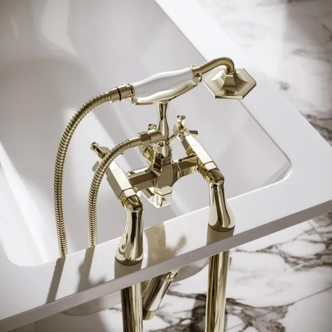 Kenmare Traditional English Gold Freestanding Bath Shower Mixer Tap