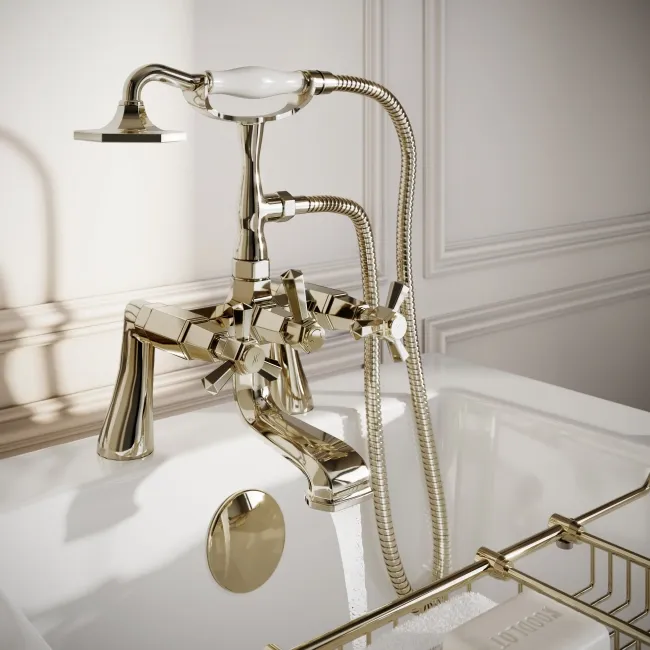 Kenmare Traditional English Gold Freestanding Bath Shower Mixer Tap