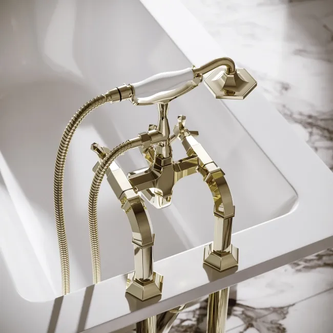 Kenmare Traditional English Gold Freestanding Bath Shower Mixer Tap
