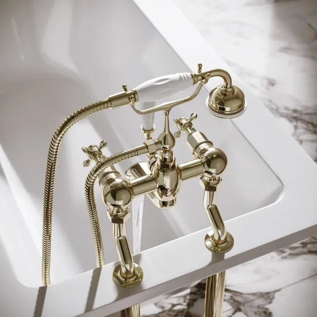 Avoca Traditional English Gold Freestanding Bath Shower Mixer Tap
