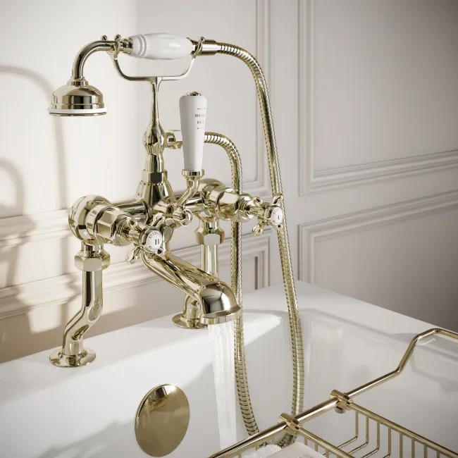 Avoca Traditional English Gold Freestanding Bath Shower Mixer Tap