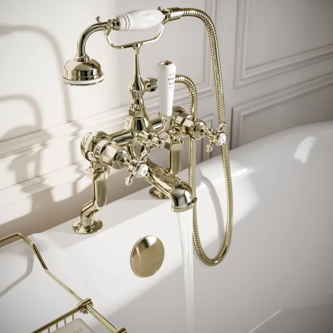 Avoca Traditional English Gold Freestanding Bath Shower Mixer Tap