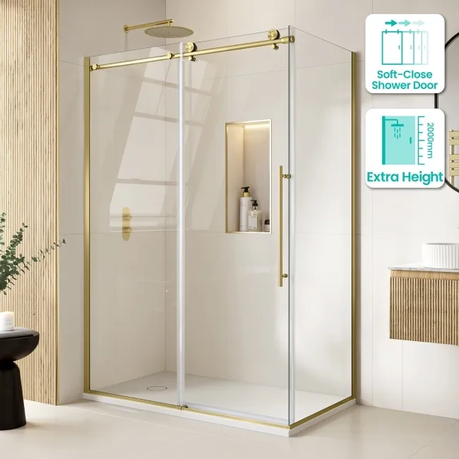 Prague Brushed Brass 8mm Sliding Shower Enclosure 1400x900mm