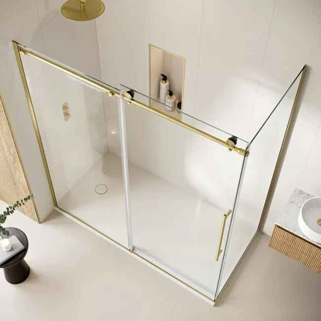 Prague Brushed Brass 8mm Sliding Shower Enclosure 1700x700mm
