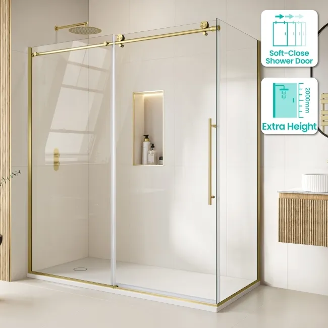 Prague Brushed Brass 8mm Sliding Shower Enclosure 1700x900mm