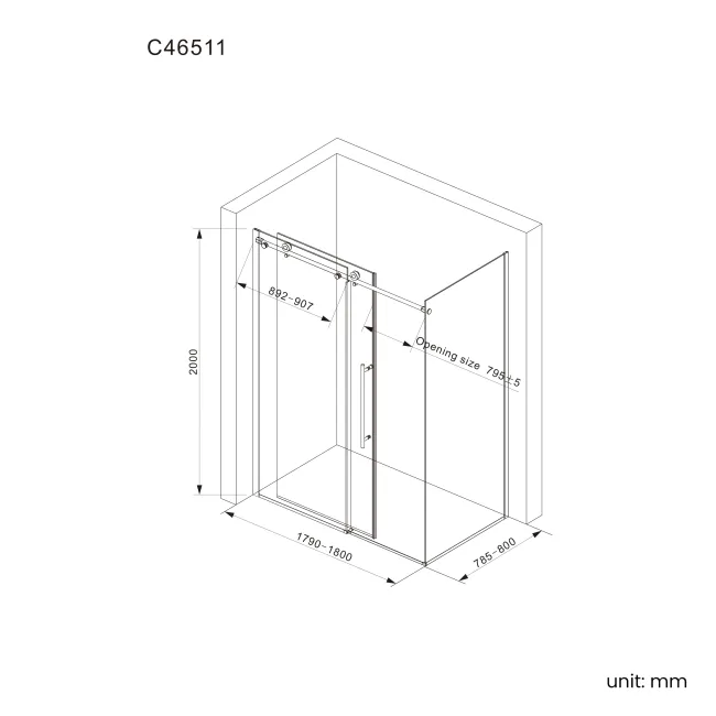 Prague Brushed Brass 8mm Sliding Shower Enclosure 1800x800mm