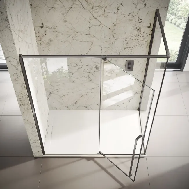 Cologne Brushed Gunmetal Easy Clean 8mm Hinged Shower Enclosure 1600x700mm