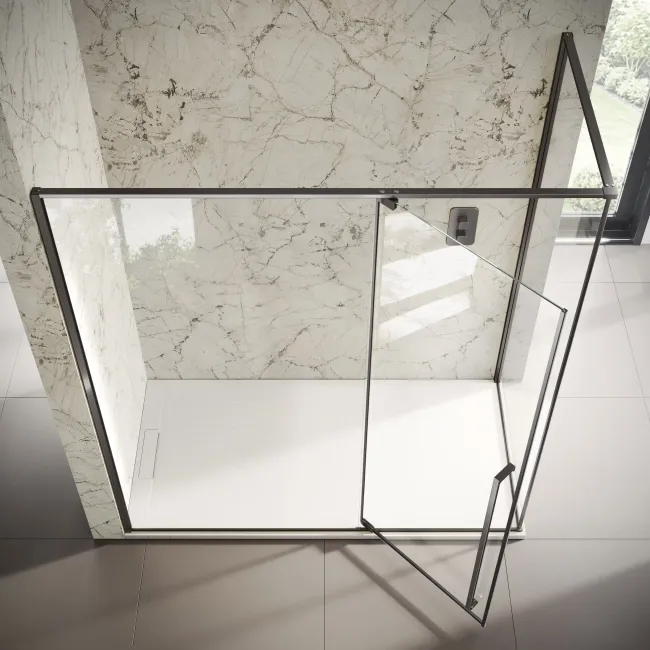 Cologne Brushed Gunmetal Easy Clean 8mm Hinged Shower Enclosure 1800x900mm