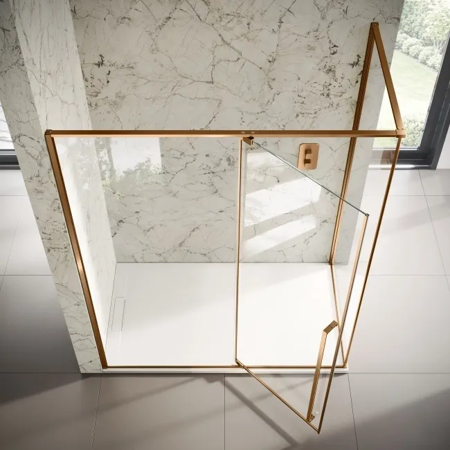 Cologne Brushed Copper Easy Clean 8mm Hinged Shower Enclosure 1600x700mm