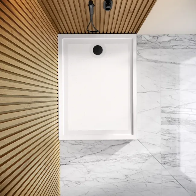 Doha Rectangular Gloss White Anti-Slip Stone Shower Tray 1200x700mm & Riser Kit