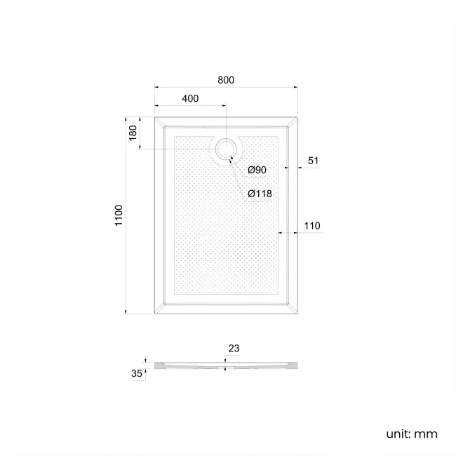 Doha Rectangular Gloss White Anti-Slip Stone Shower Tray 1100x800mm & Riser Kit