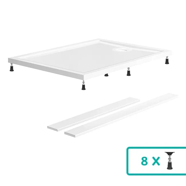 Doha Rectangular Gloss White Anti-Slip Stone Shower Tray 1200x800mm & Riser Kit