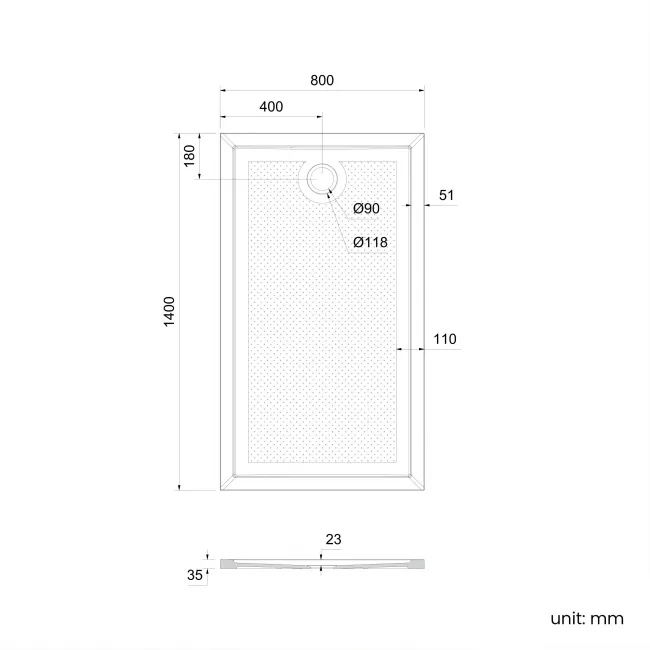 Doha Rectangular Gloss White Anti-Slip Stone Shower Tray 1400x800mm & Riser Kit