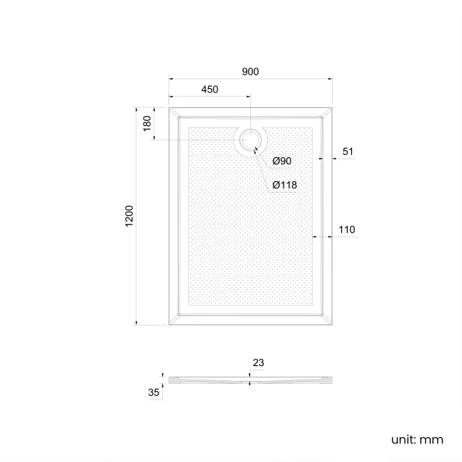 Doha Rectangular Gloss White Anti-Slip Stone Shower Tray 1200x900mm & Riser Kit