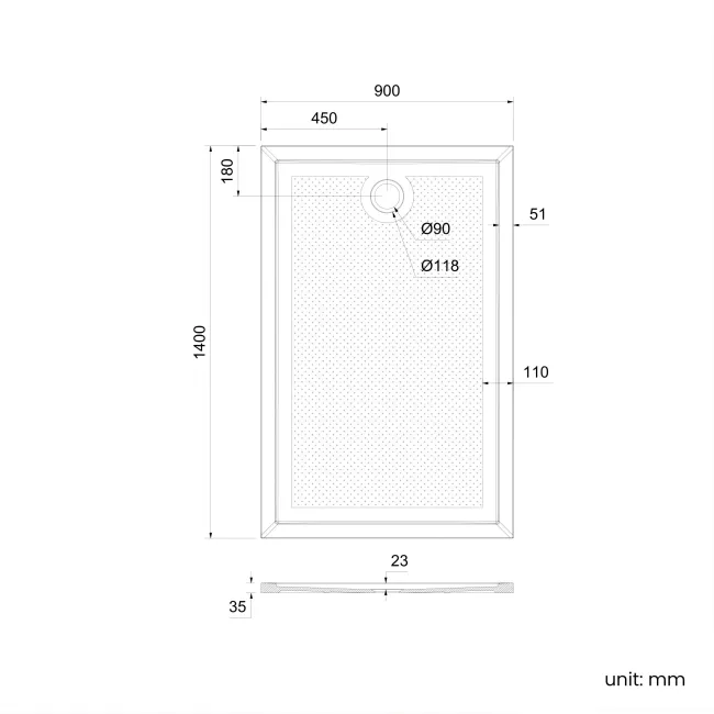Doha Rectangular Gloss White Anti-Slip Stone Shower Tray 1400x900mm & Riser Kit