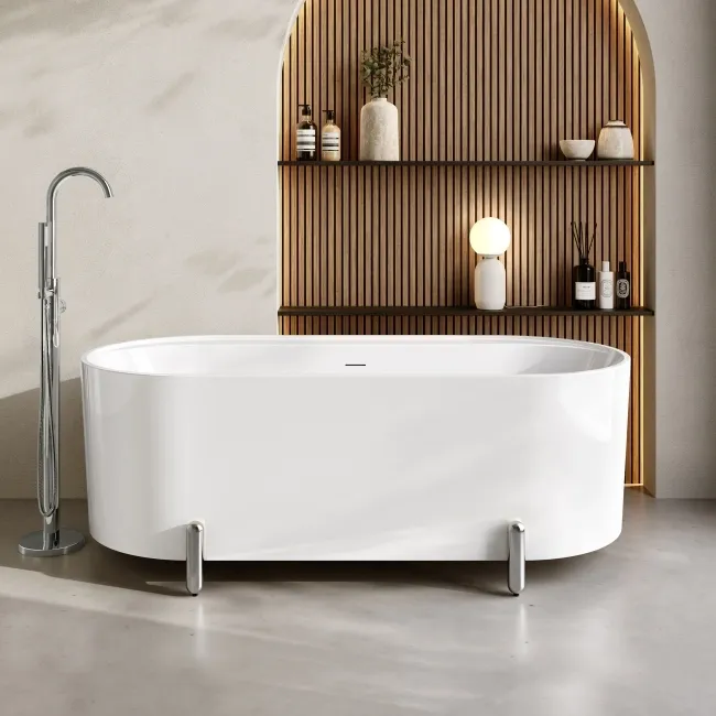 Shore 1700 Gloss White Freestanding Bath - Chrome Feet