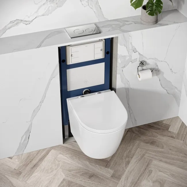 Idaho Pneumatic Compact Top & Front Wall Hung Toilet Frame and Concealed Cistern with Chrome Flush Plate - Round Buttons