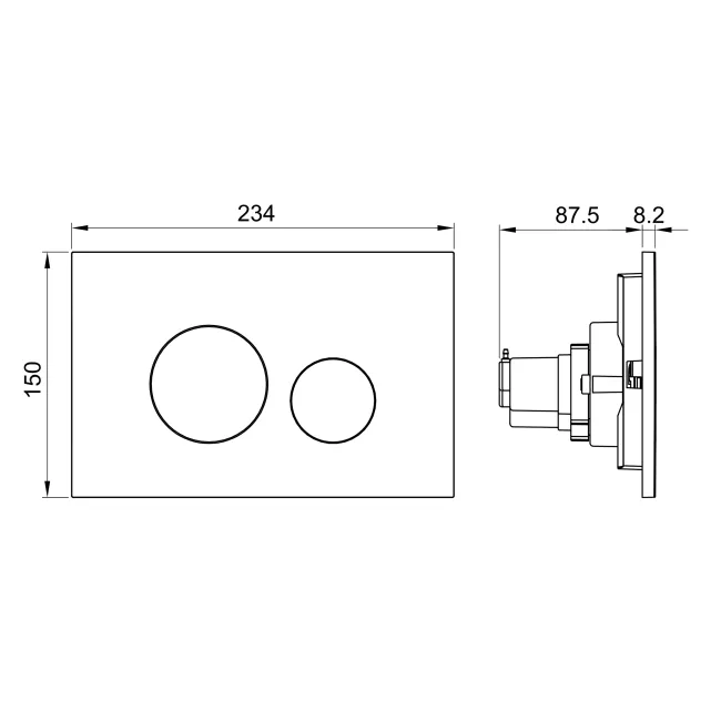 Idaho Pneumatic Compact Top & Front Wall Hung Toilet Frame and Concealed Cistern with Matt Black Flush Plate - Round Buttons
