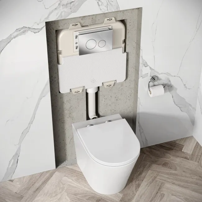 Idaho Pneumatic Concealed Cistern with Chrome Flush Plate - Round Buttons