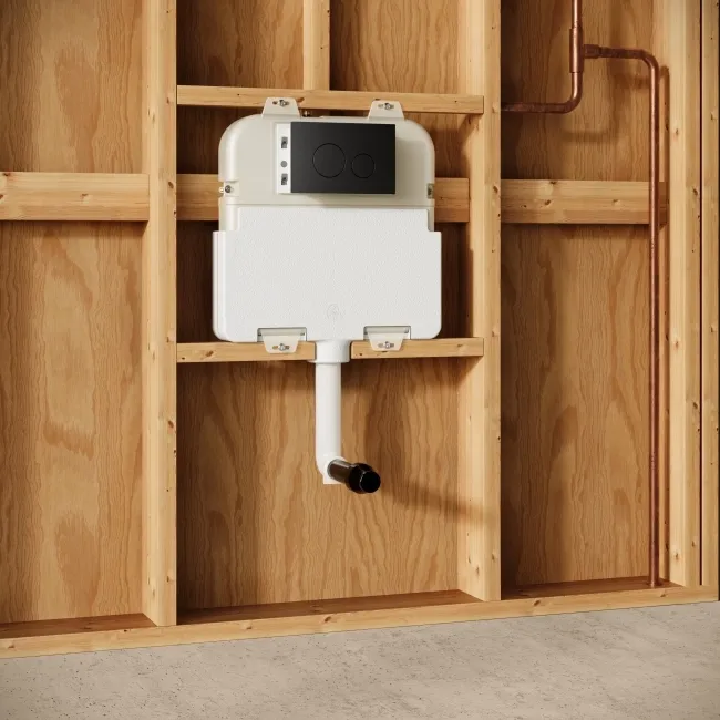 Idaho Pneumatic Concealed Cistern with Matt Black Flush Plate - Round Buttons