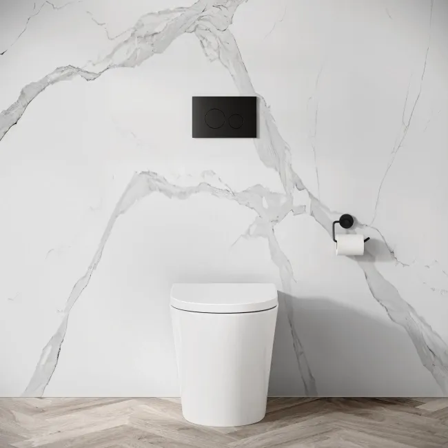 Idaho Pneumatic Concealed Cistern with Matt Black Flush Plate - Round Buttons