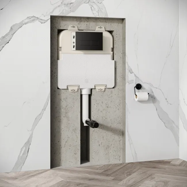 Idaho Pneumatic Concealed Cistern with Matt Black Flush Plate - Square Buttons