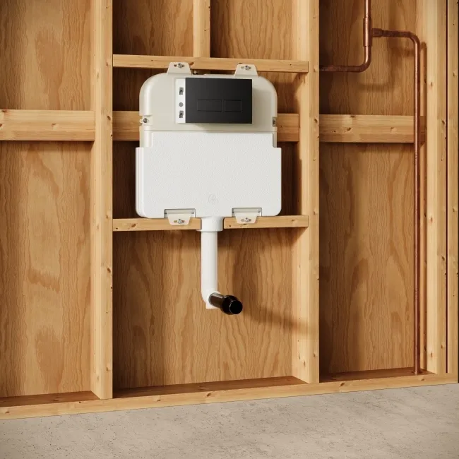 Idaho Pneumatic Concealed Cistern with Matt Black Flush Plate - Square Buttons