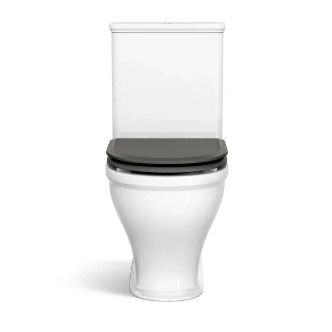 Kansas Traditional Rimless Close Coupled Toilet With Graphite Grey Wooden Seat - Brushed Brass Hinges